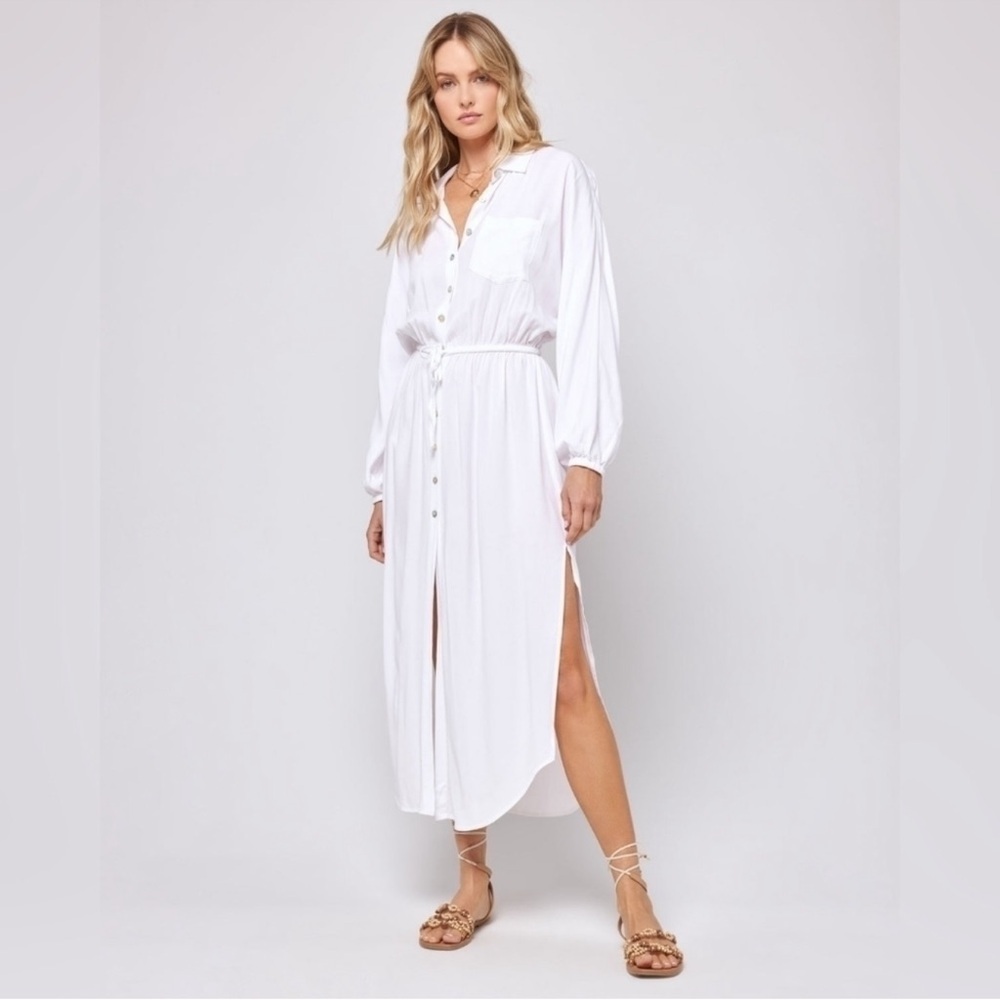 L*Space Logan Long Sleeve Button Front Dress White NWT Size M
